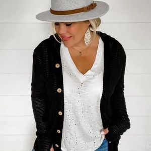 Waffle knit sweater, black. Plus size